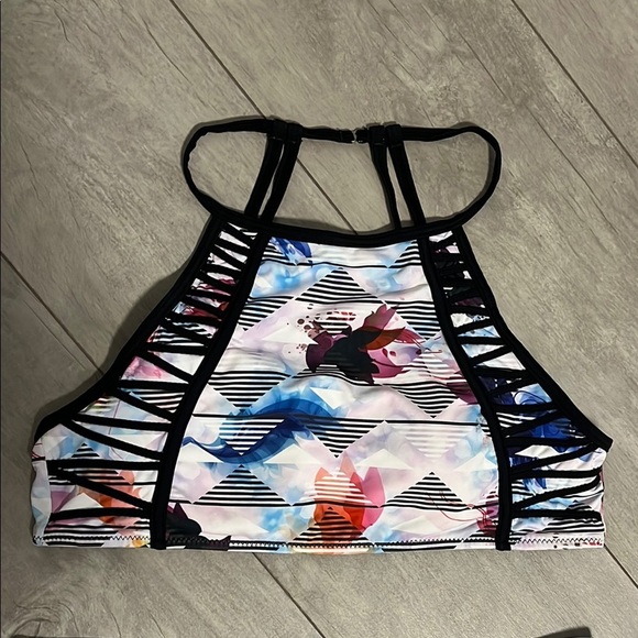 Cupshe White and Multicolor Black Strappy Swimsuit Bikini Set, Size L - Picture 7 of 12